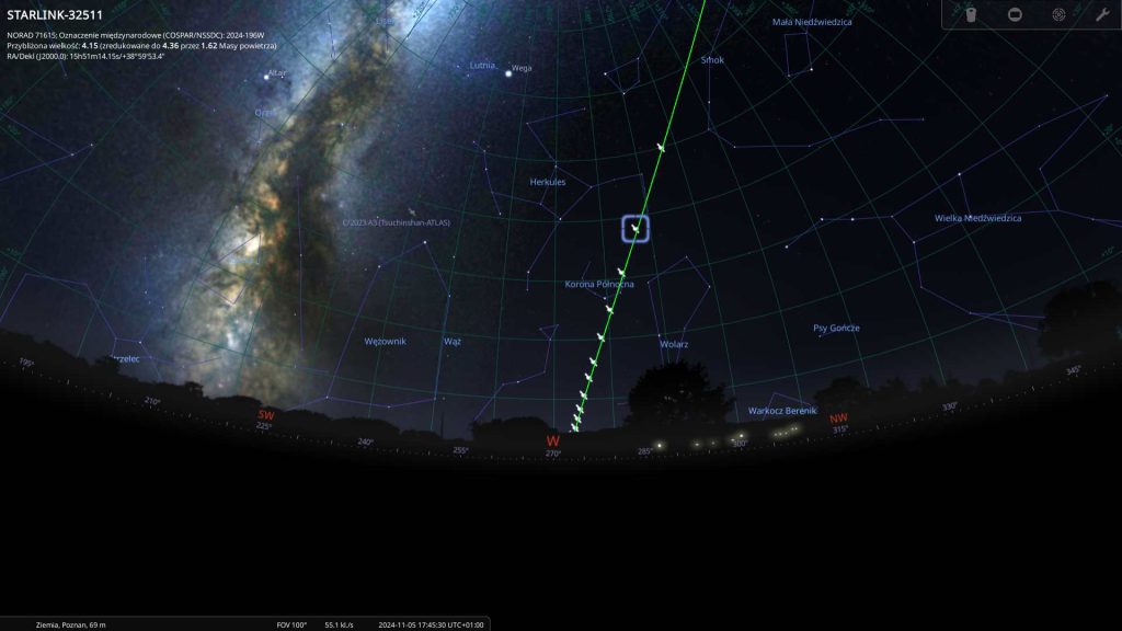 Starlinki - 05.11.2024 - mapa nieba