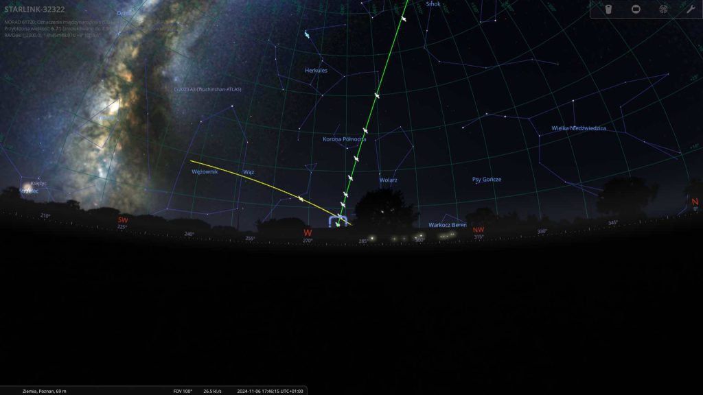 Starlinki 06.11.2024 - mapa nieba