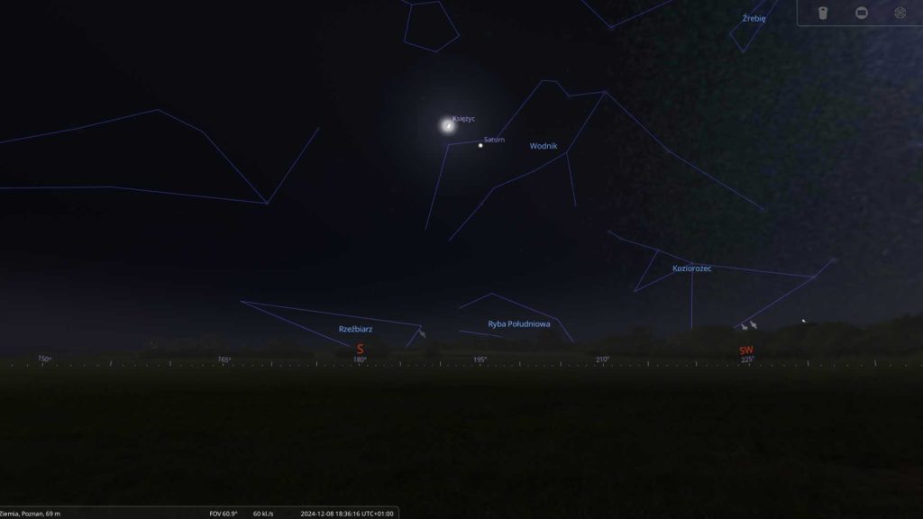 Księżyc i Saturn - 08.12.2024 - mapa nieba