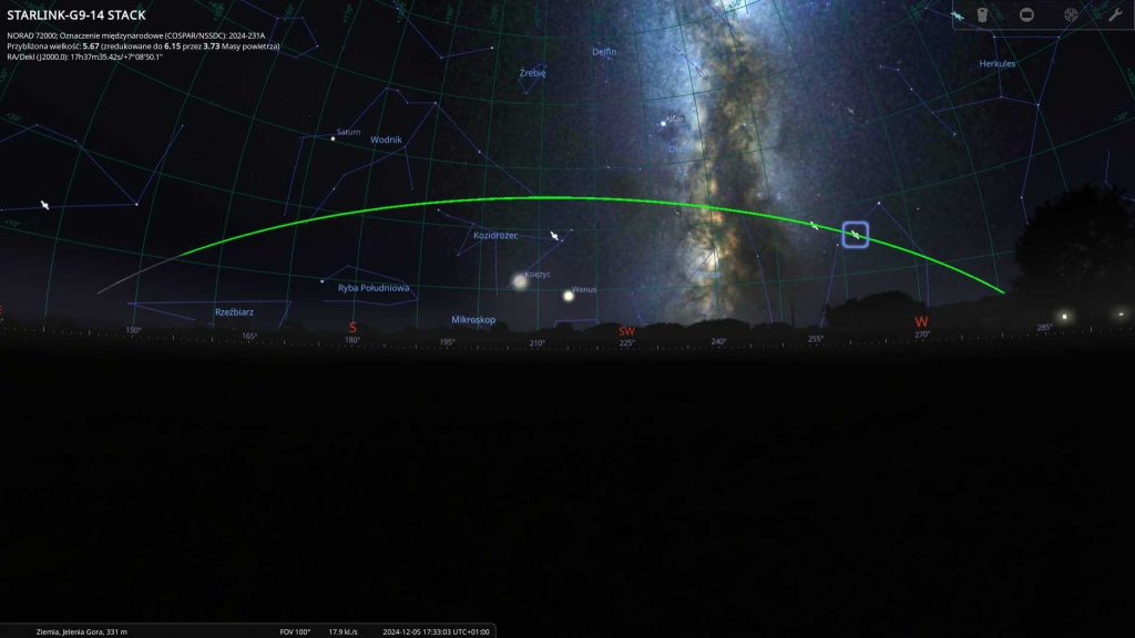 Starlinki - 05.12.2024 - mapa nieba