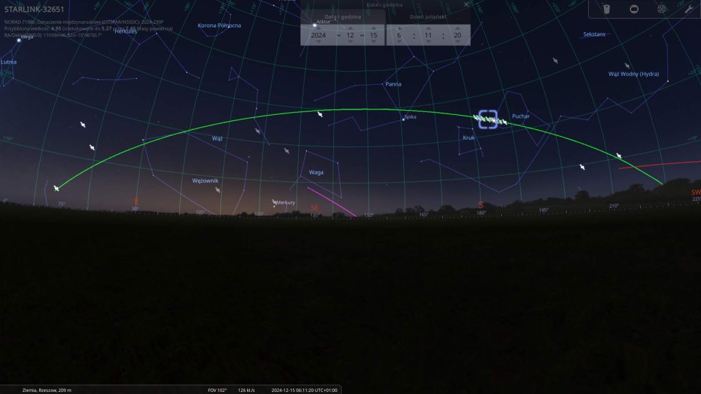 Starlinki - 15.12.2024 - mapa nieba