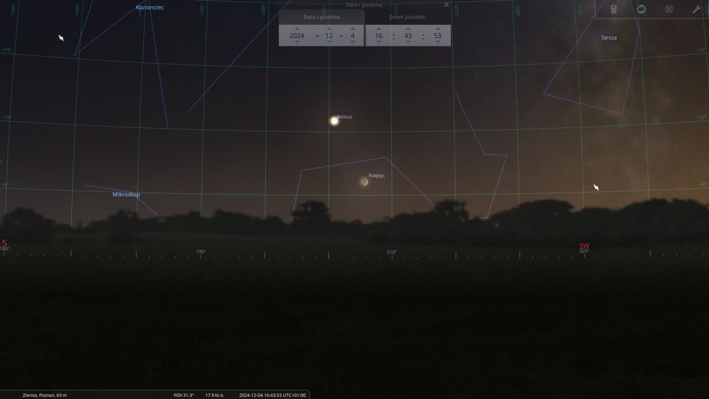 Wenus i Księżyc - 04.12.2024 - mapa nieba