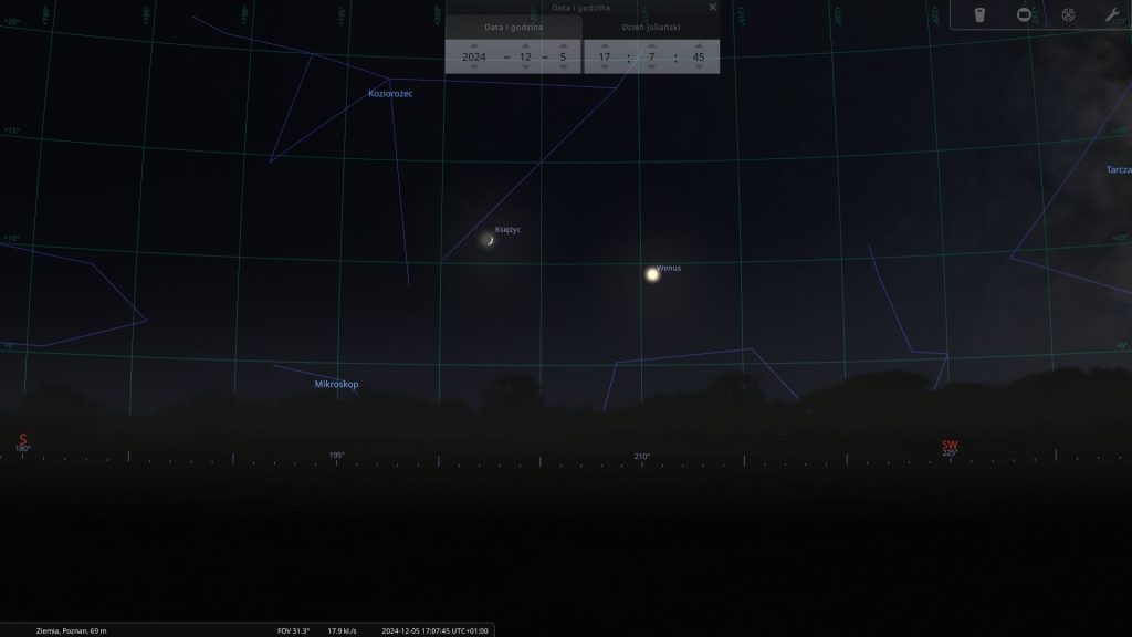 Wenus i Księżyc - 05.12.2024 - mapa nieba