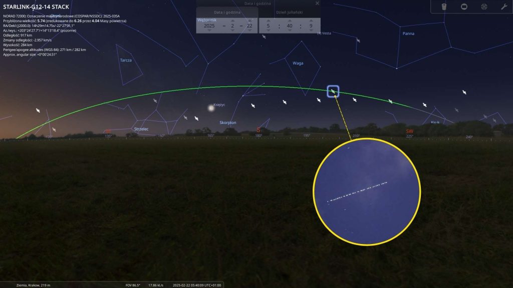 Starlinki - 22.02.2025 - mapa nieba