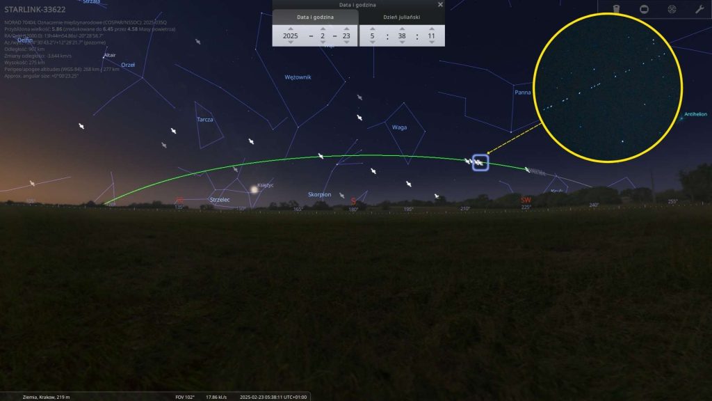 Starlinki - 23.02.2025 - mapa nieba