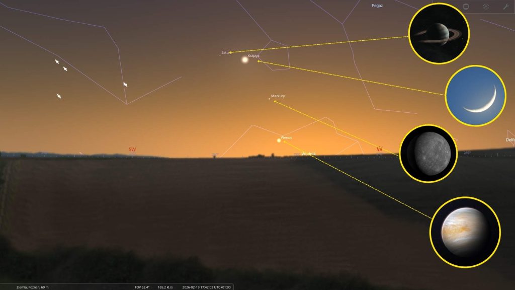 Księżyc i Saturn - 19.02.2026 - mapa nieba