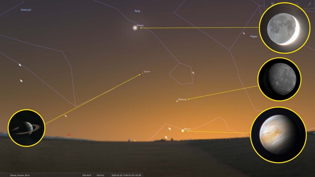 Księżyc i planety - 20.02.2026 - mapa nieba