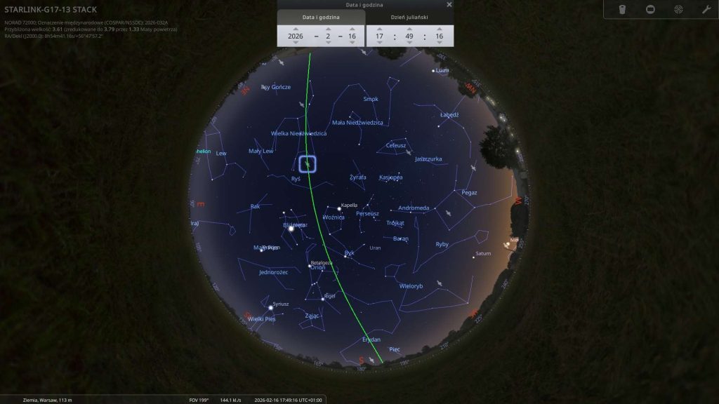 Starlinki - 16.02.2026 - mapa nieba