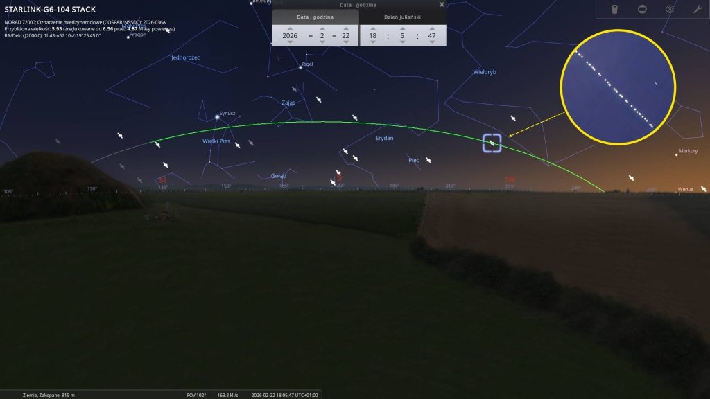 Starlinki - 22.02.2026 - mapa nieba