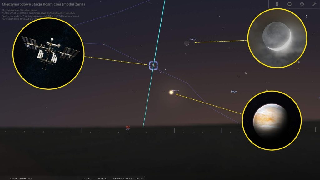Księżyc - Wenus - 20.03.2026 - mapa nieba