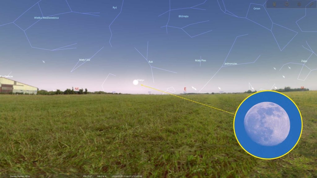 Księżyc - 01.03.2026 - mapa nieba