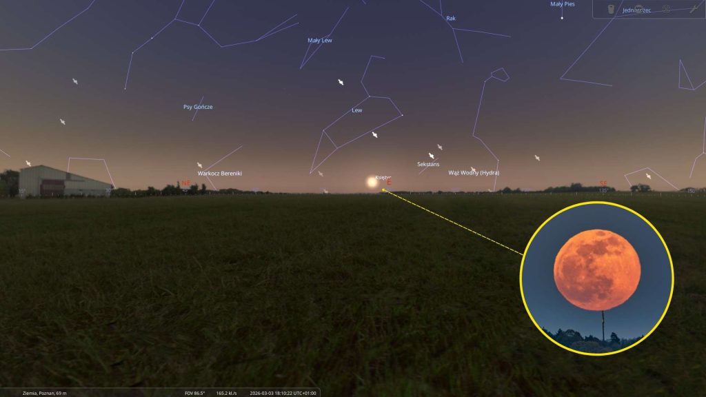 Pełnia Księżyca - 03.03.2026 - mapa nieba