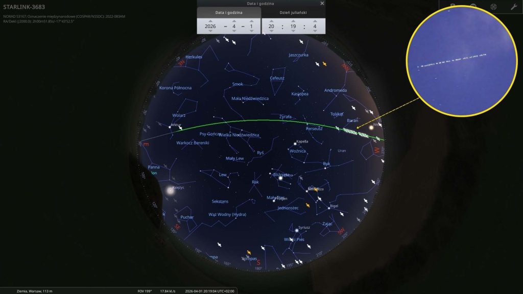 Starlinki - 01.04.2026 - mapa nieba