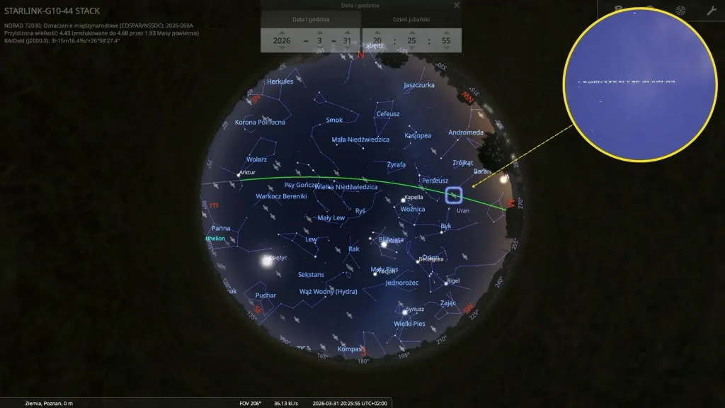 Starlinki - 31.03.2026 - mapa nieba