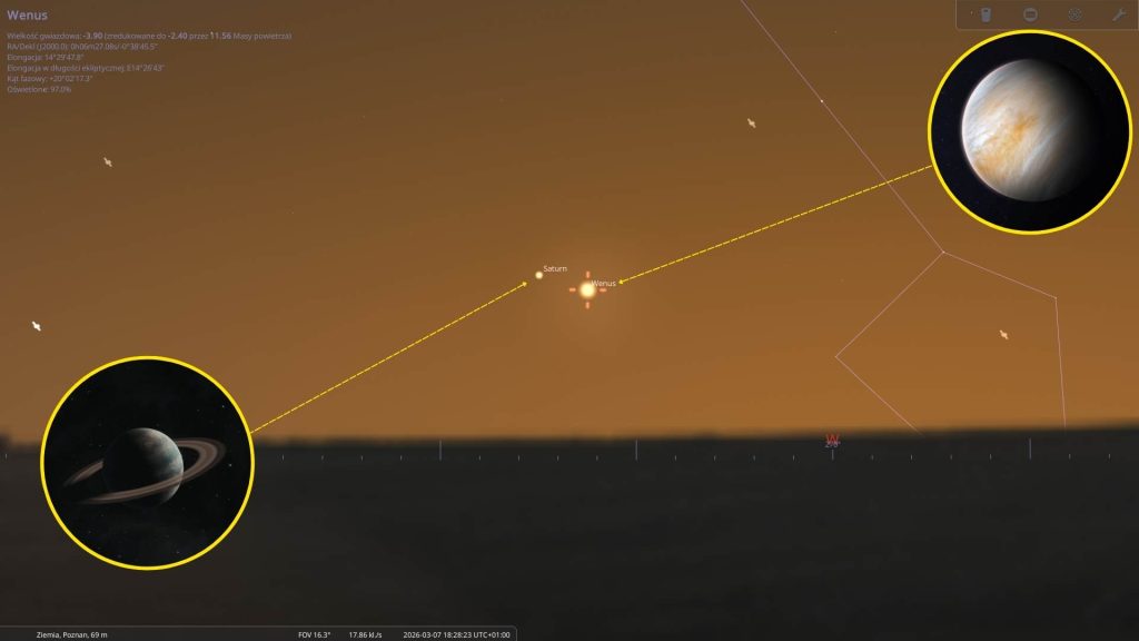 Wenus i Saturn - 07.03.2026 - mapa nieba