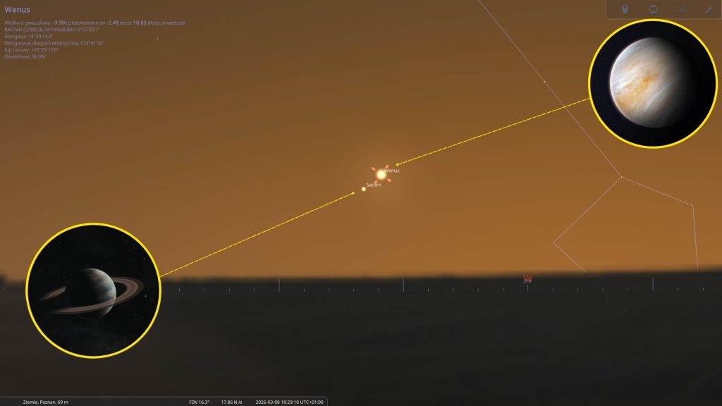 Saturn i Wenus - 08.03.2026 - mapa nieba