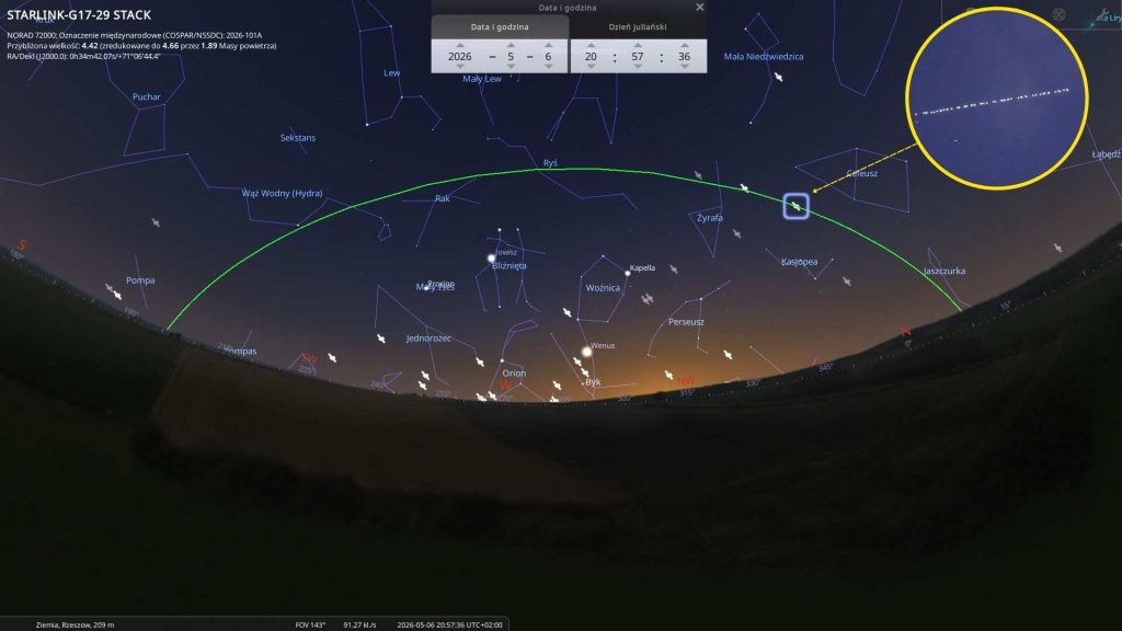 Starlinki - 06.05.2026 - mapa nieba