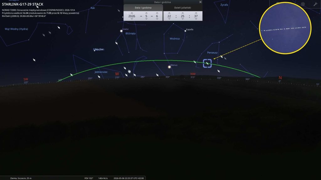 Starlinki - 06.05.2026 - mapa nieba